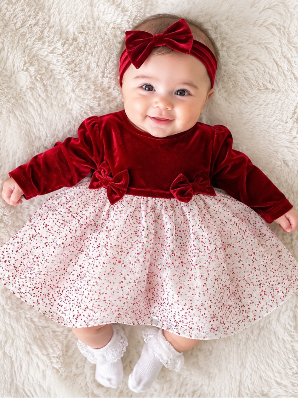 Mia & Mimi Baby Girl Red Velvet Floral Dress 0-3M Holiday Special Occasion